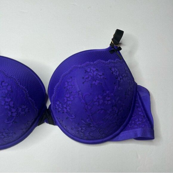 Victoria's Secret Purple black lace Bra 36DD Padded Demi - Picture 2 of 8